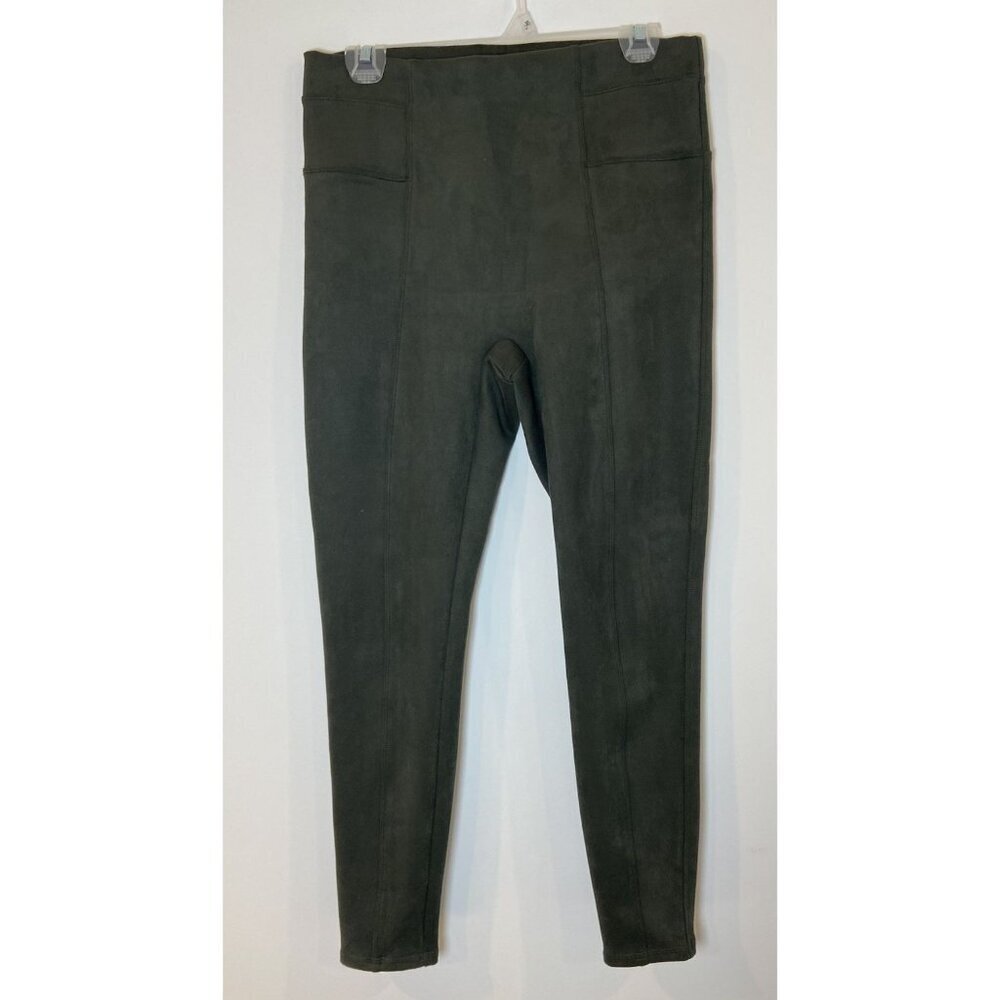 Spanx Faux Suede Leggings Skinny Pull On Olive Green Large L